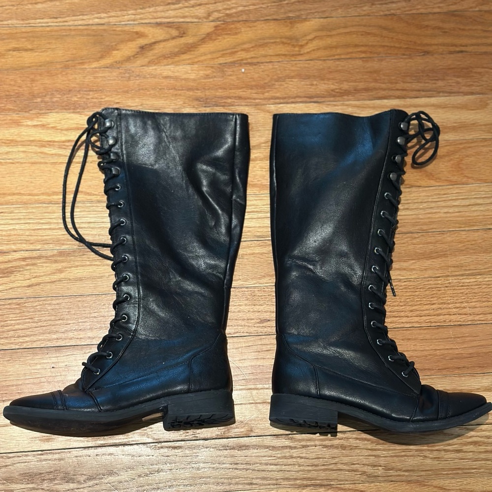 Forever 21 Black Lace-Up Tall Boots
